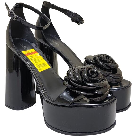 Michael Michael Kors Elodie Rosette Platform Sandal Size US 9.5M Black Patent - Picture 2 of 6